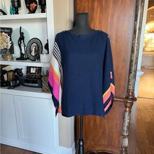 Trina Turk Wool Blue Navy Stripe‎ Poncho Sweater